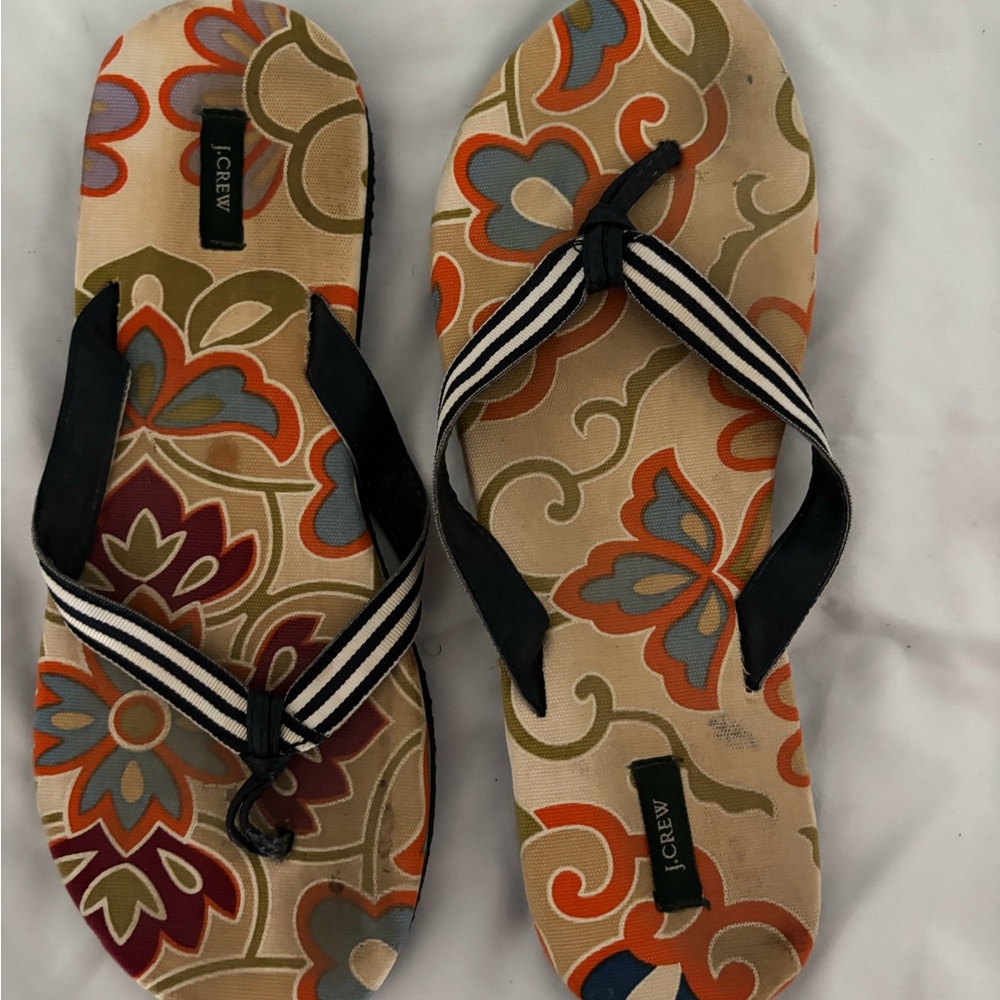 J. Crew Tan Sandals with Floral Design